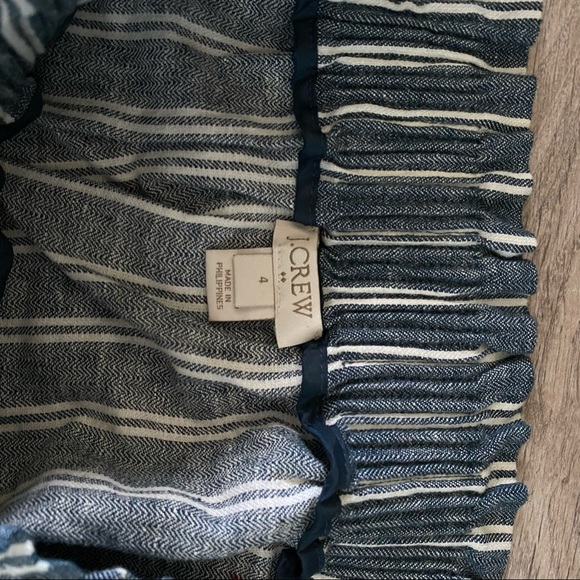 NWOT J. Crew Chambray Linen Striped Herringbone Sidewalk Skirt BLUE/WHITE SIZE 4 - Picture 3 of 5
